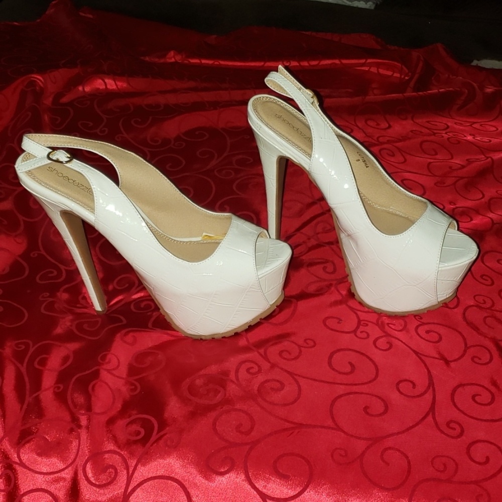 Off White Slingback Peeptoe Platform Pumps